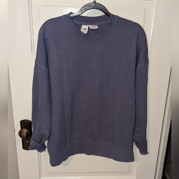 Zara blue gray oversize crew neck pullover sz S - Picture 4 of 7